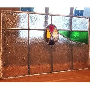 VICTORIAN English Leaded STAINED GLASS Window Sash 1920s-1930s  24"W x 16"H Vtg.